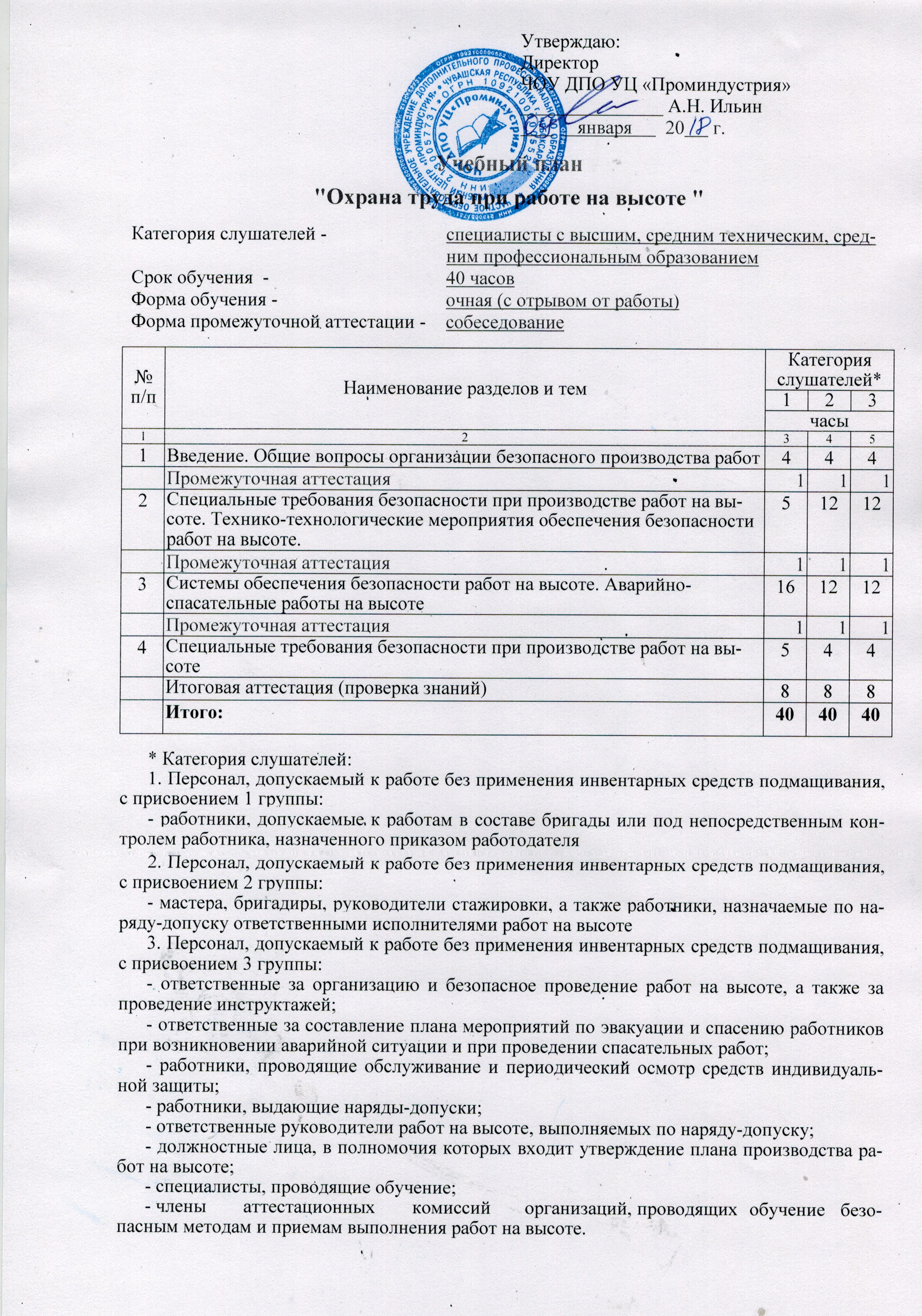 План мероприятий по эвакуации и спасению работников при работе на высоте образец